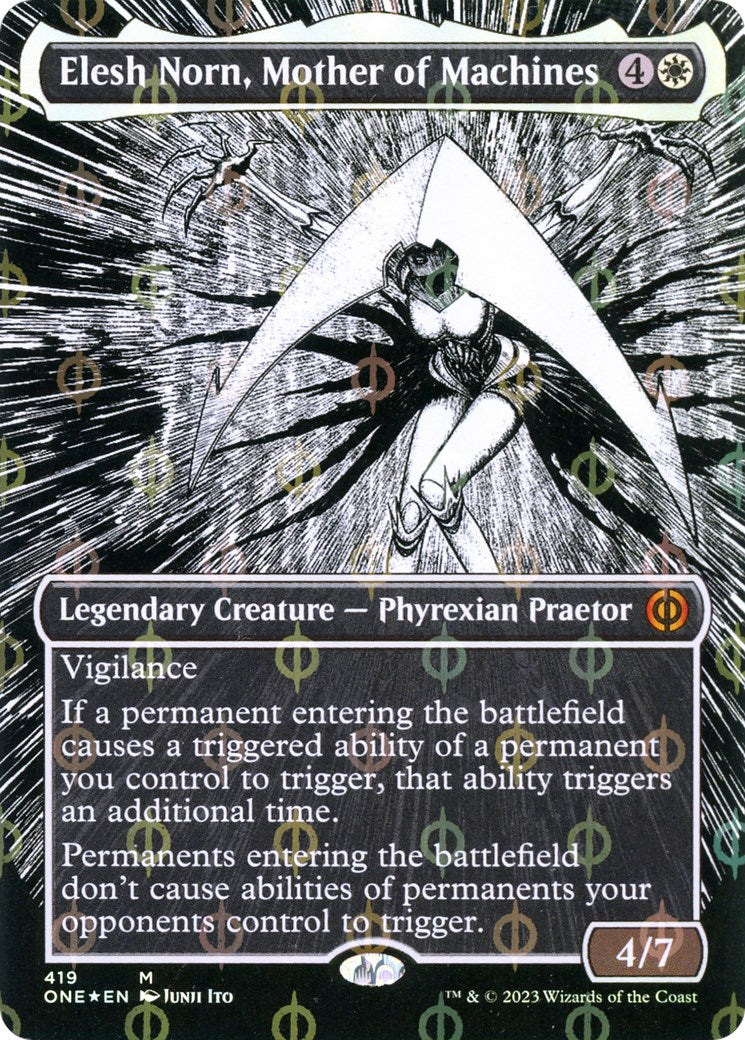 Elesh Norn, Mother of Machines (Borderless) (Step-and-Compleat Foil) [ONE - 419]